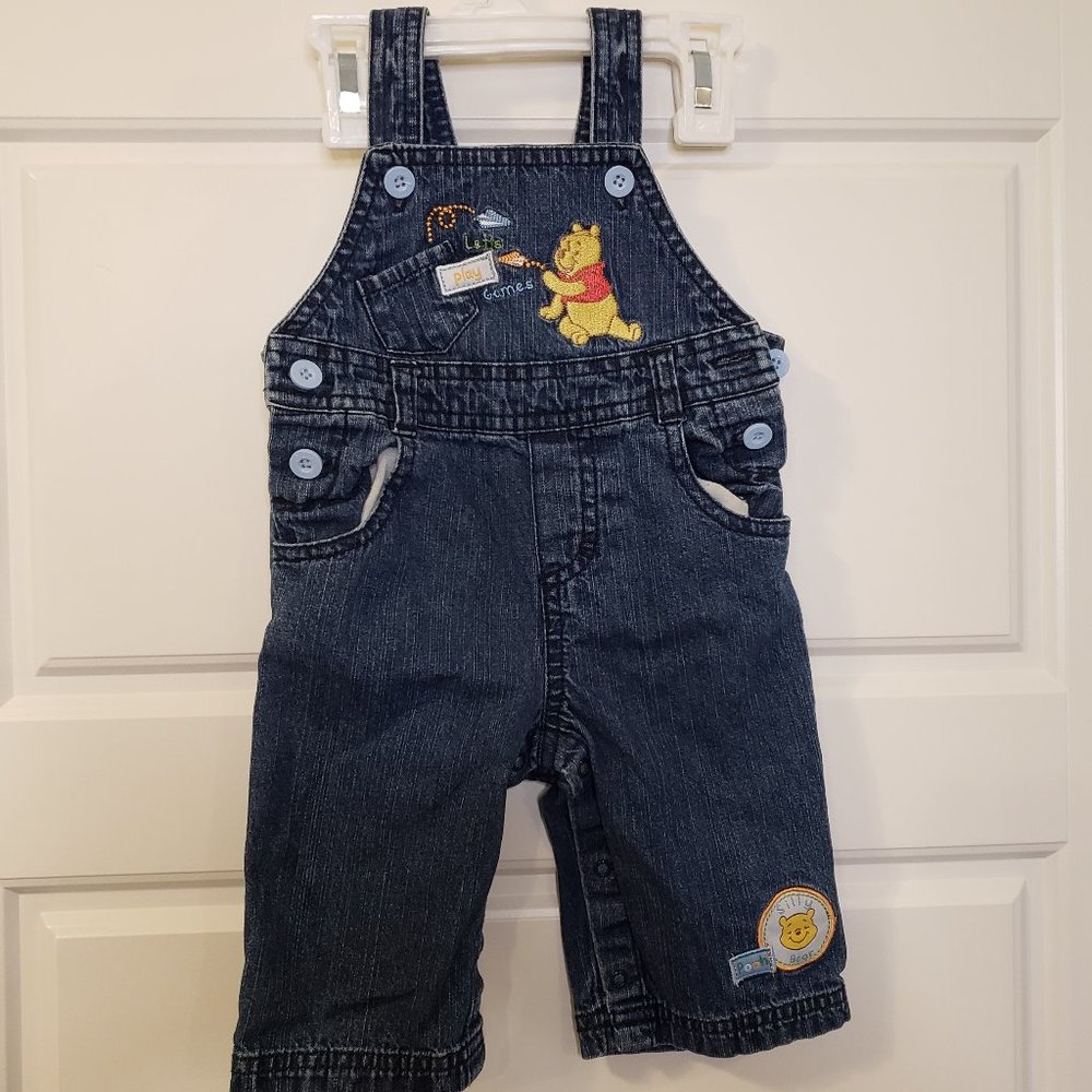 Disney Boy's Embroidered Winnie The Pooh Denim Overalls - Baby Size: 3 Months